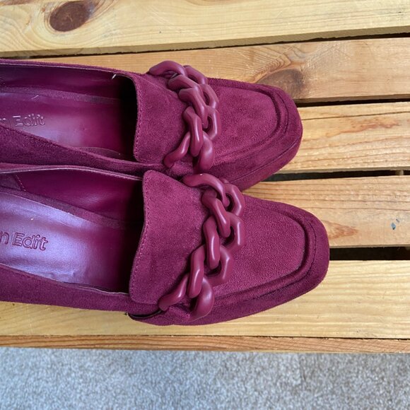 Open Edit Size 6 Lainey Platform Loafer Pumps Chunky Heels Faux Suede Maroon - Picture 7 of 8